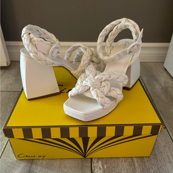 Sam Edelman Circus NY Mable Braided Platform Sandals Heels White - Picture 6 of 8